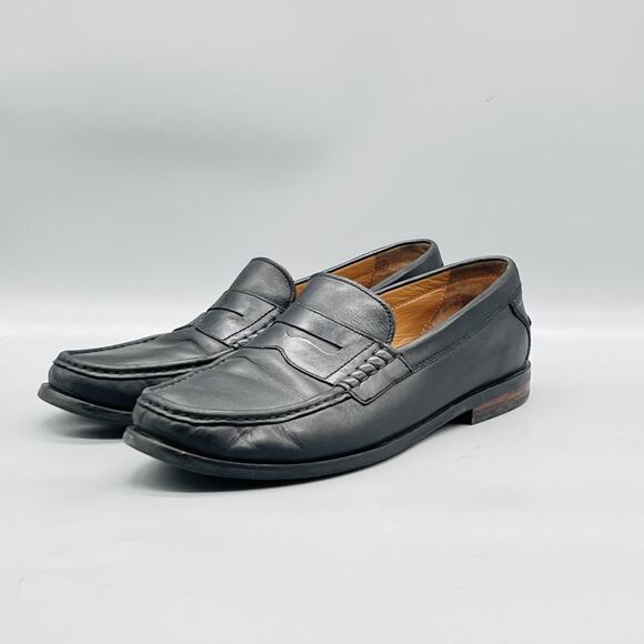 Cole Haan Shoes Mens 10.5 Black Leather Pinch Penny Loafers Dress Square Toe